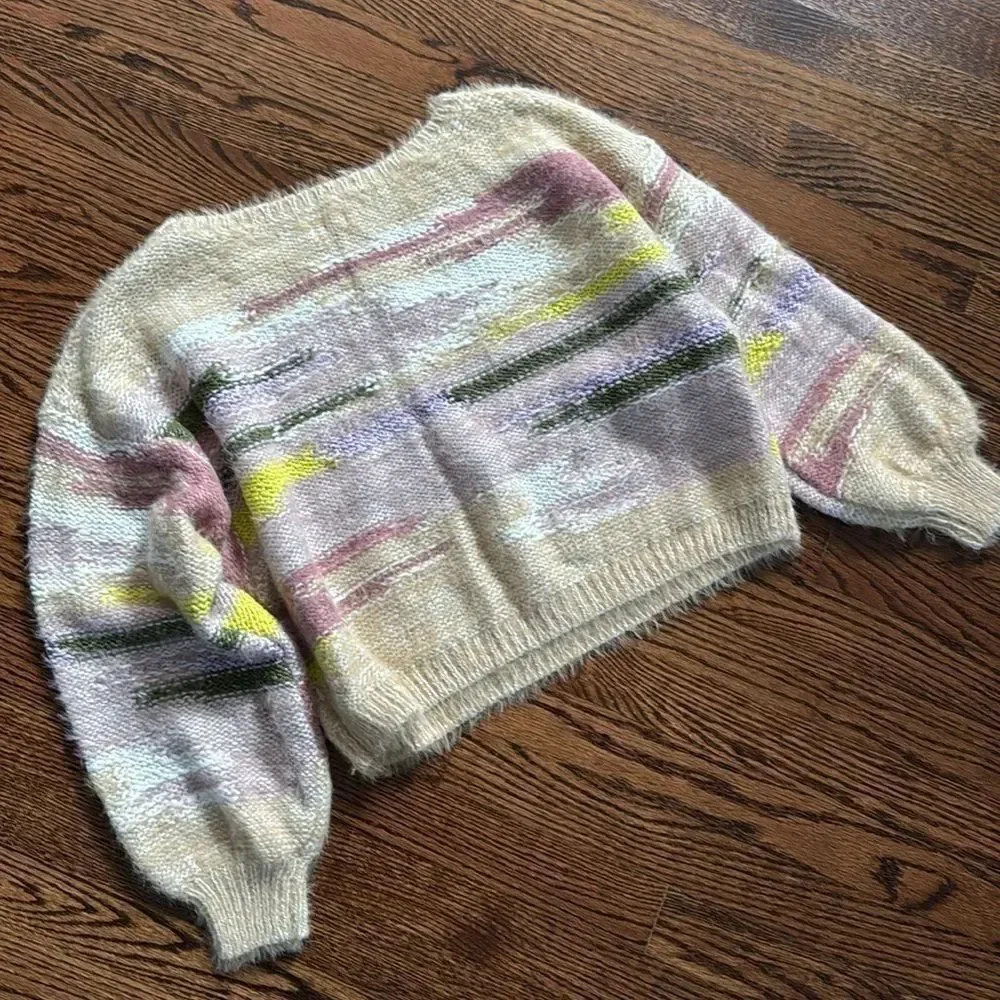 Anthropologie Pilcro Boat-Neck Cropped Sweater Multi Color size Large